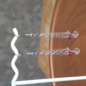 Triple Pink Swarowski Crystal Pierced Earrings NN121